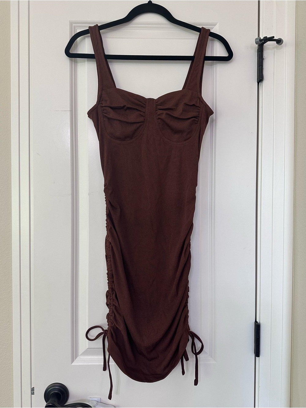 J.O.A. Brown Midi Ruched Bodycon Dress